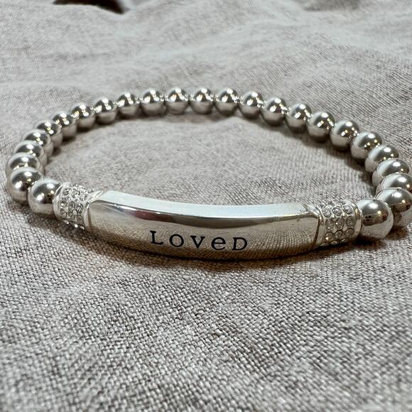 Brighton Meridian Love Petite Stretch Bracelet Silver Plated Rhinestones Loved - Picture 6 of 7